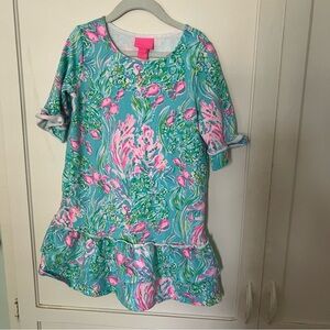 Lilly Pulitzer Aqua and Pink Floral dress 6-7